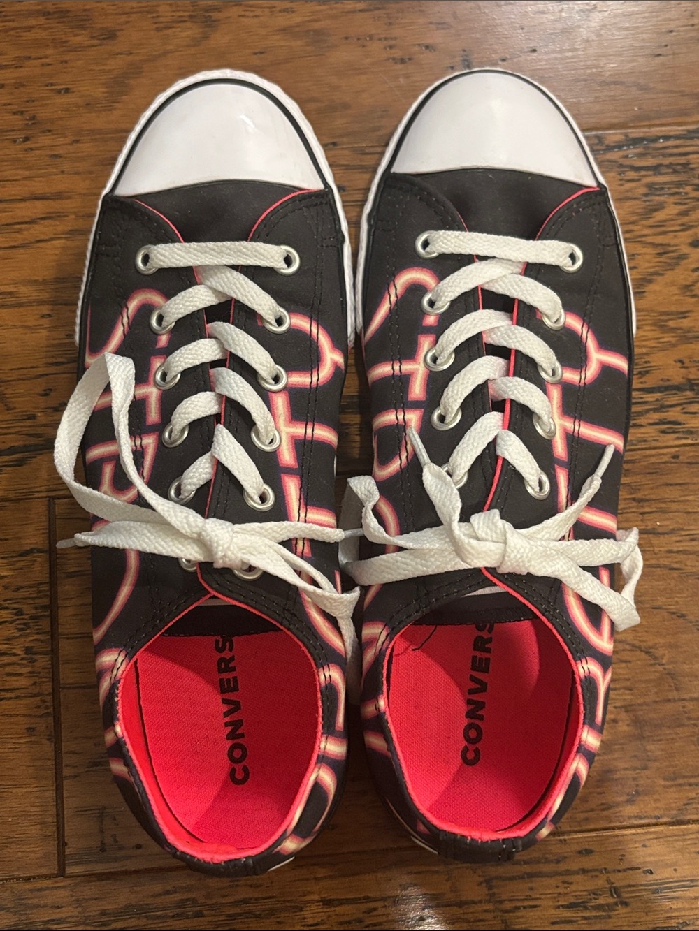 Converse Black Sneakers with Neon Pink Strong and Pretty Logo
